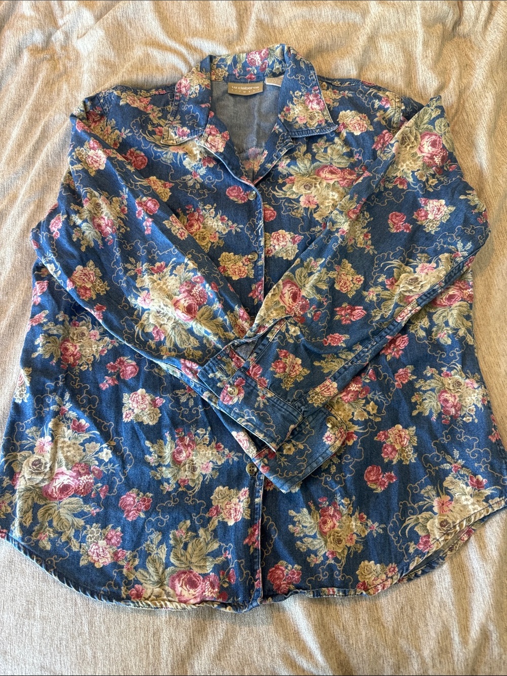 Vintage Liz Claiborne Blue Floral Denim Shirt Jacket